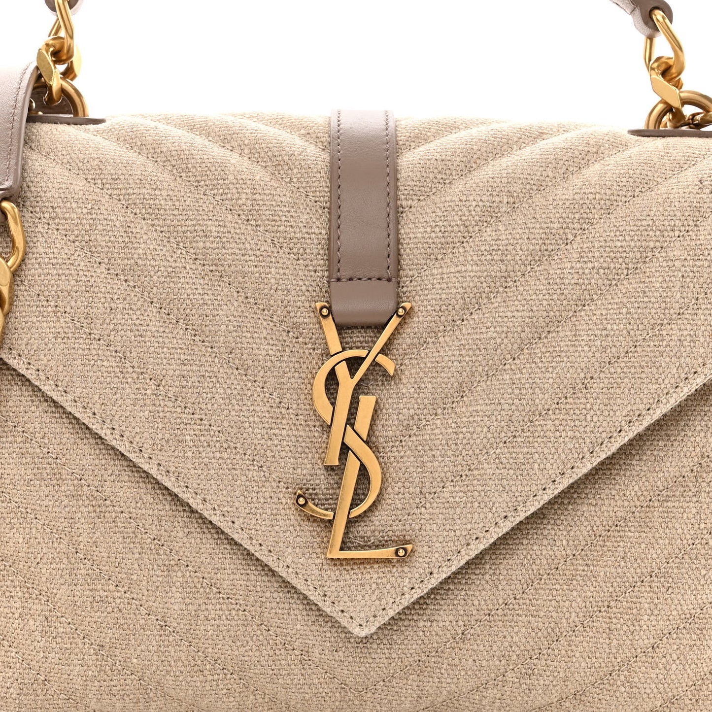 Linen Quilted College Medium Chain Bag Taupe
