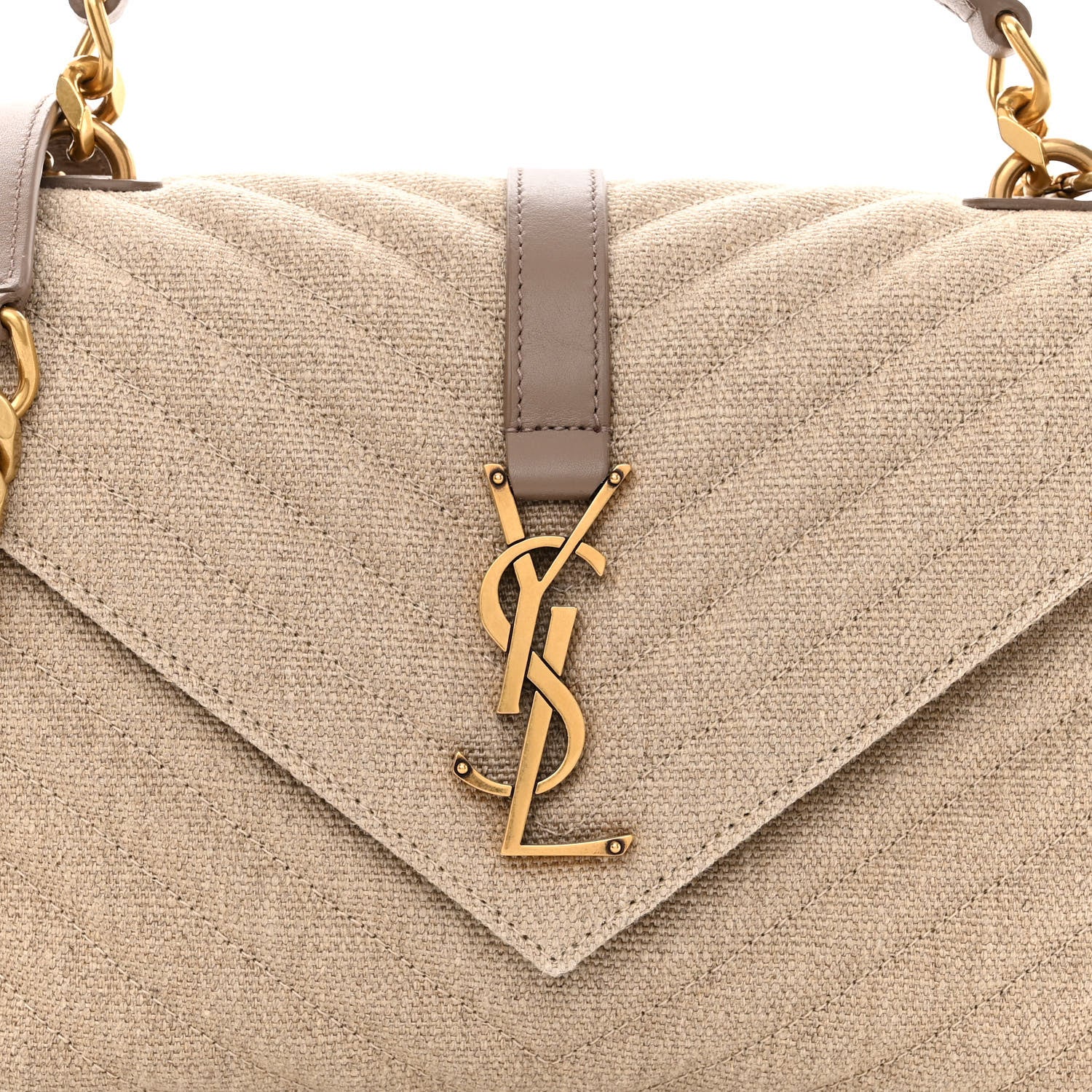 Saint Laurent Linen Quilted College Medium Chain Bag Taupe 7 of 10