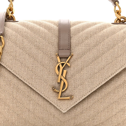 Saint Laurent Linen Quilted College Medium Chain Bag Taupe 7 of 10