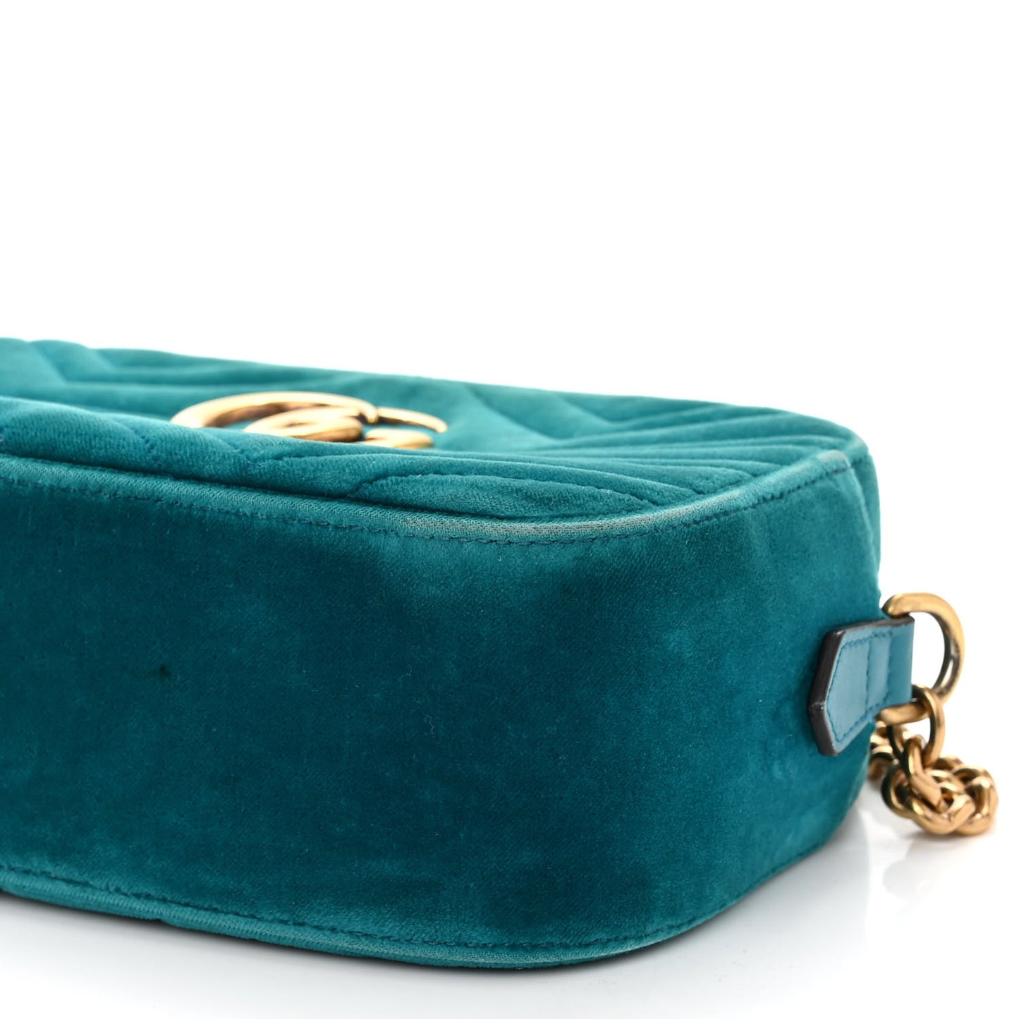 Velvet Matelasse Small GG Marmont Chain Shoulder Bag Pavone Cyan