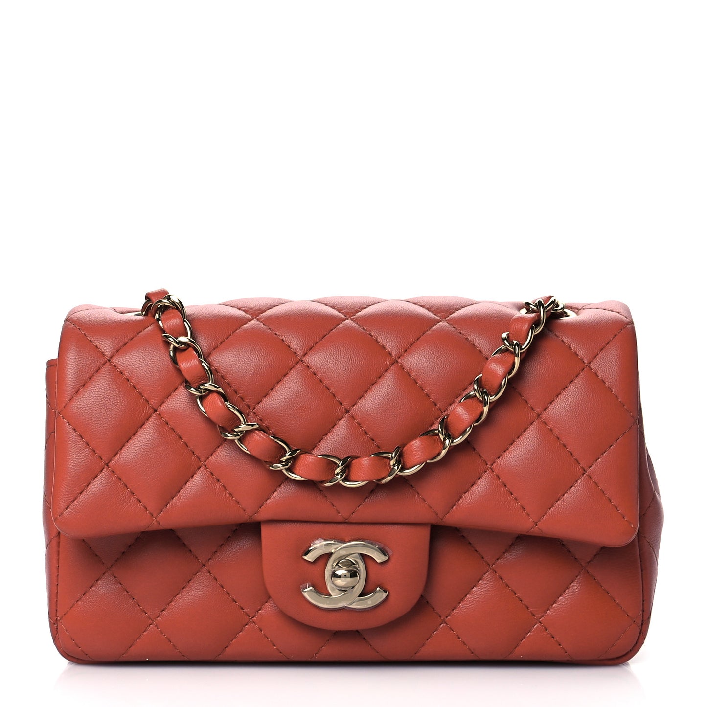 Lambskin Quilted Mini Rectangular Flap Brown
