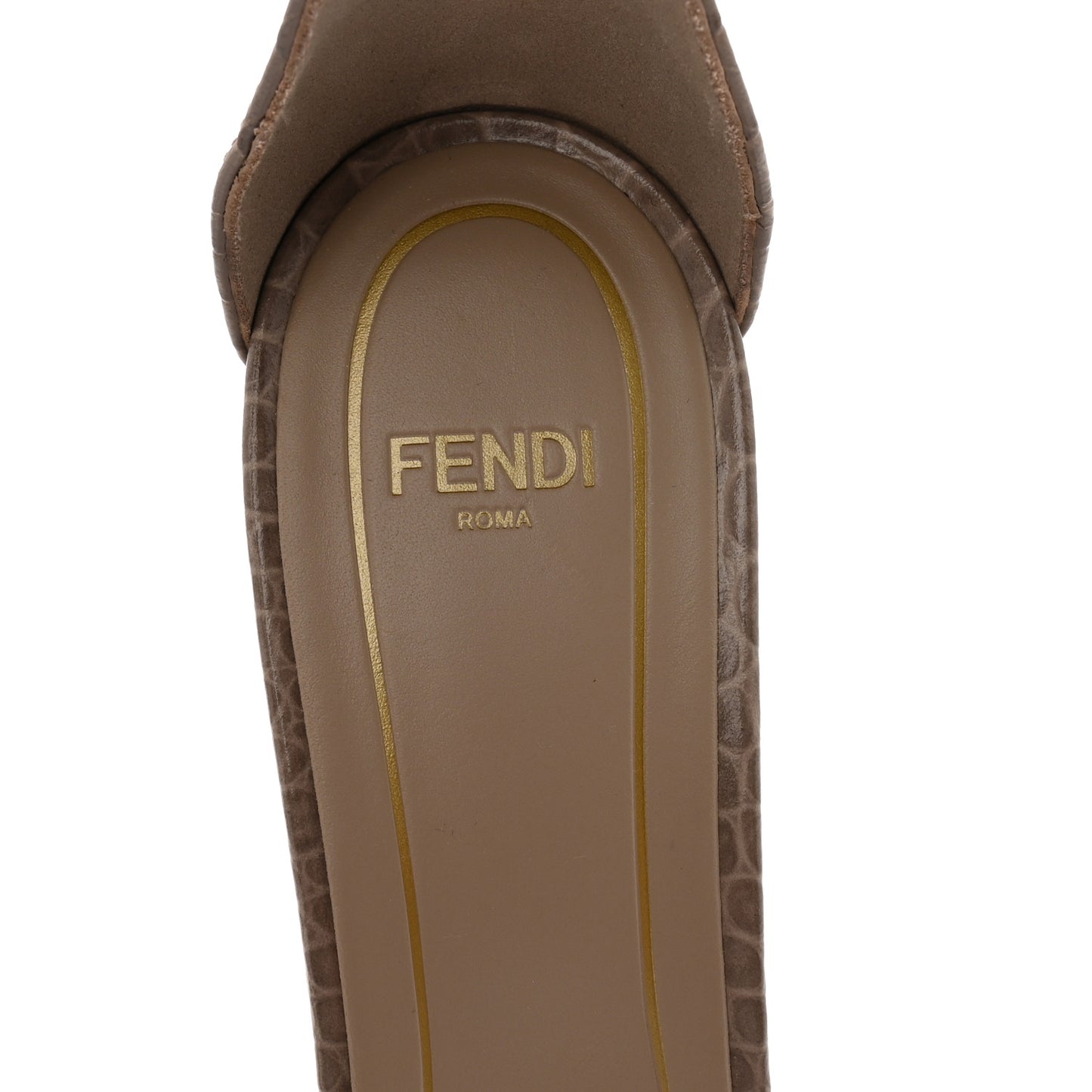 Calfskin Crocodile Embossed Filo 95mm Sandals 38 Taupe