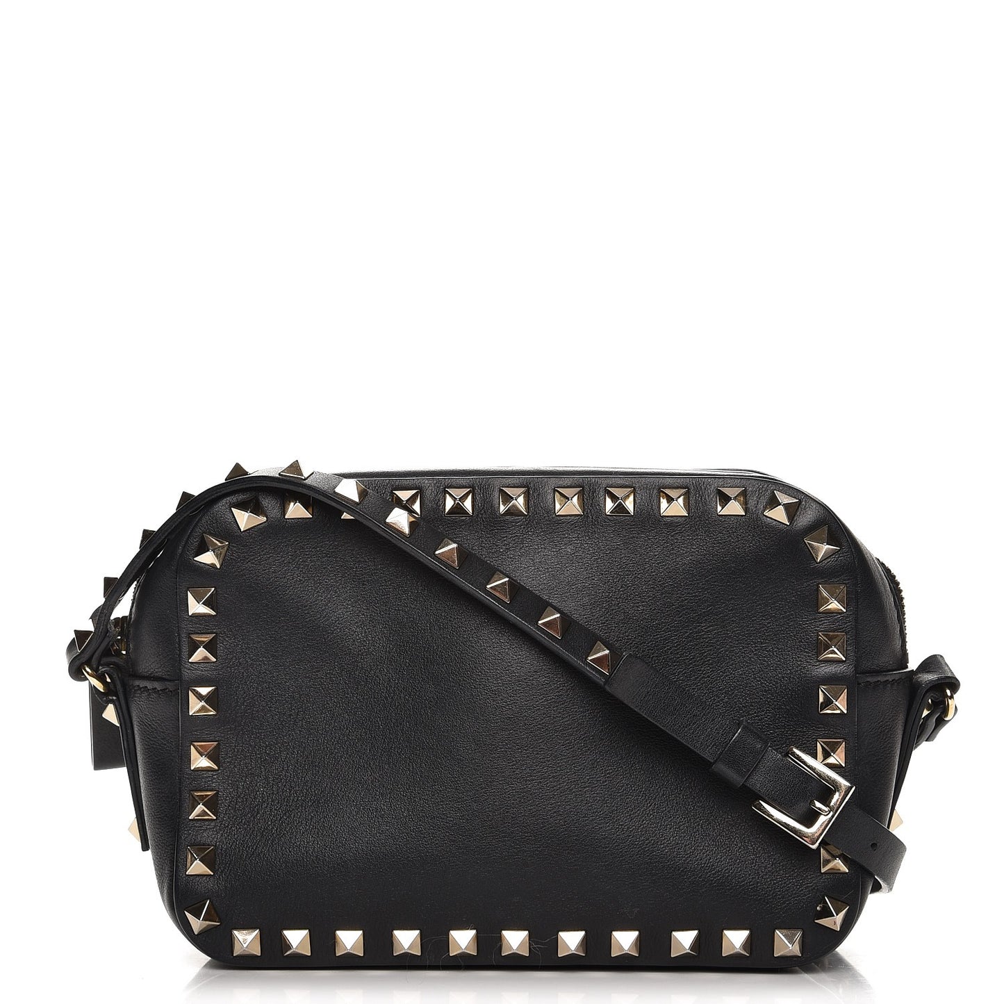 Calfskin Rockstud Camera Crossbody Bag Black