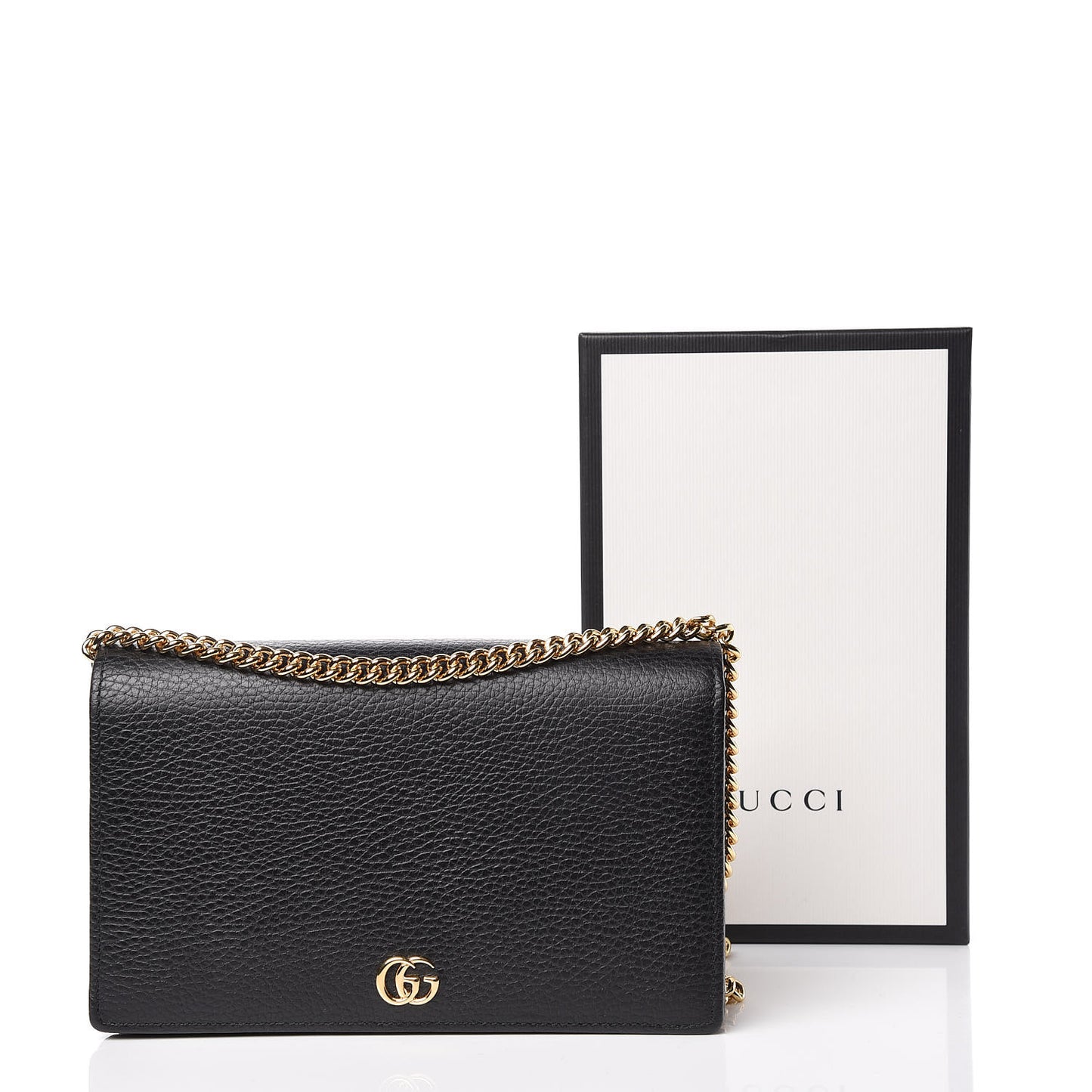 Calfskin Mini GG Marmont Chain Wallet Black