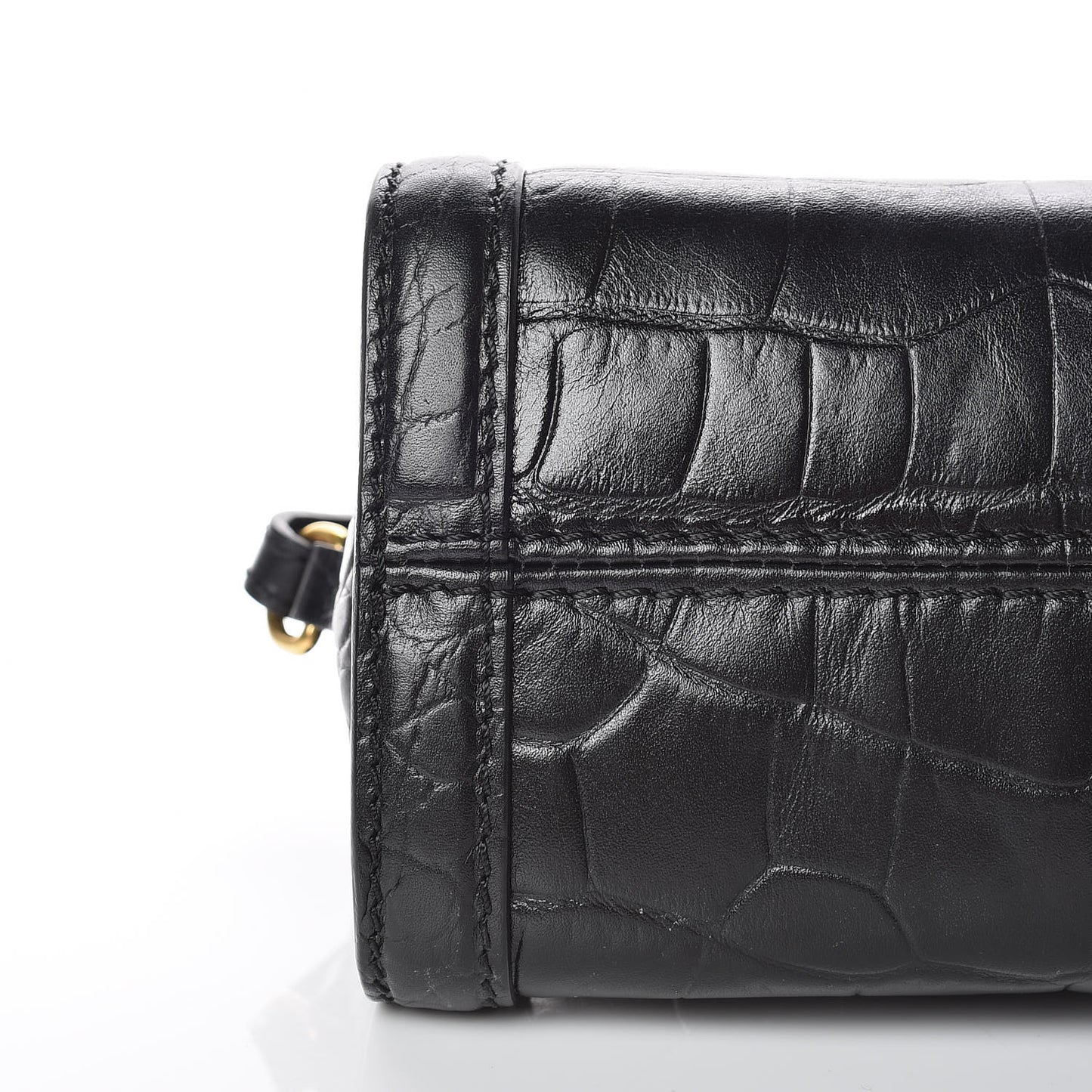 Calfskin Crocodile Embossed Mini Skull Padlock Zip Around Tote Black