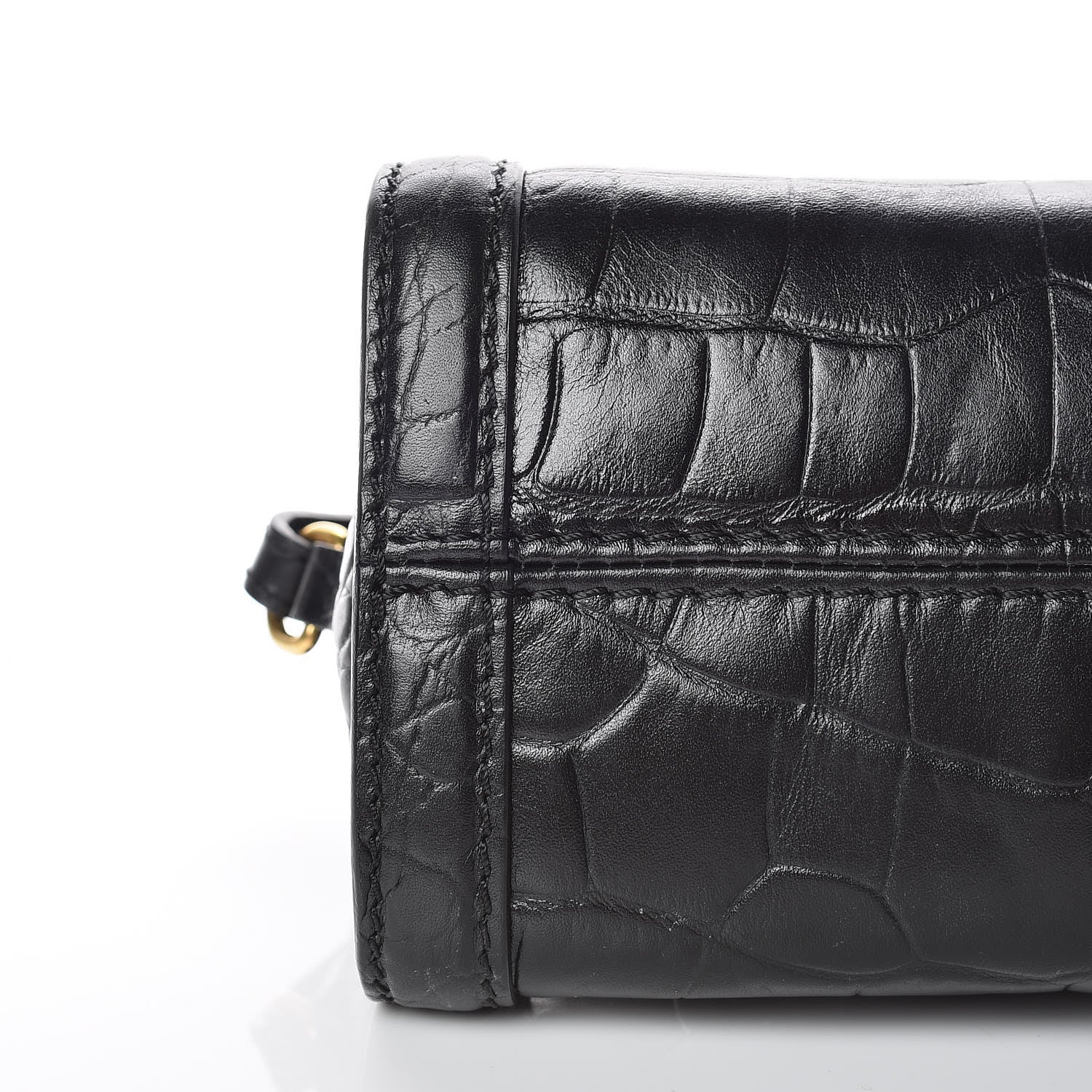 Alexander McQueen Calfskin Crocodile Embossed Mini Skull Padlock Zip Around Tote Black 6 of 13