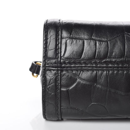 Alexander McQueen Calfskin Crocodile Embossed Mini Skull Padlock Zip Around Tote Black 6 of 13