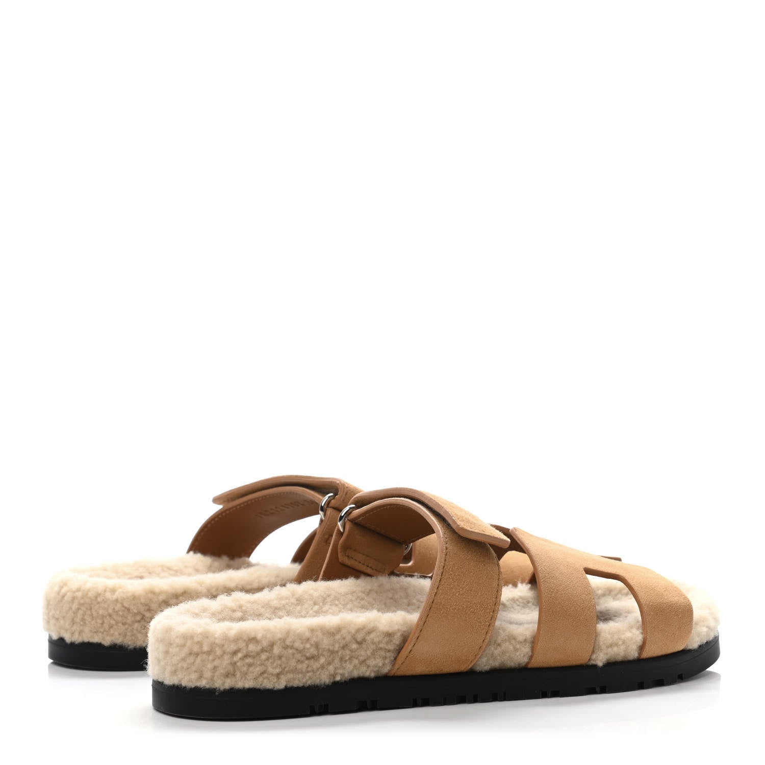 Hermes Suede Goatskin Woolskin Womens Chypre Sandals 38 Golden Beige 3 of 4