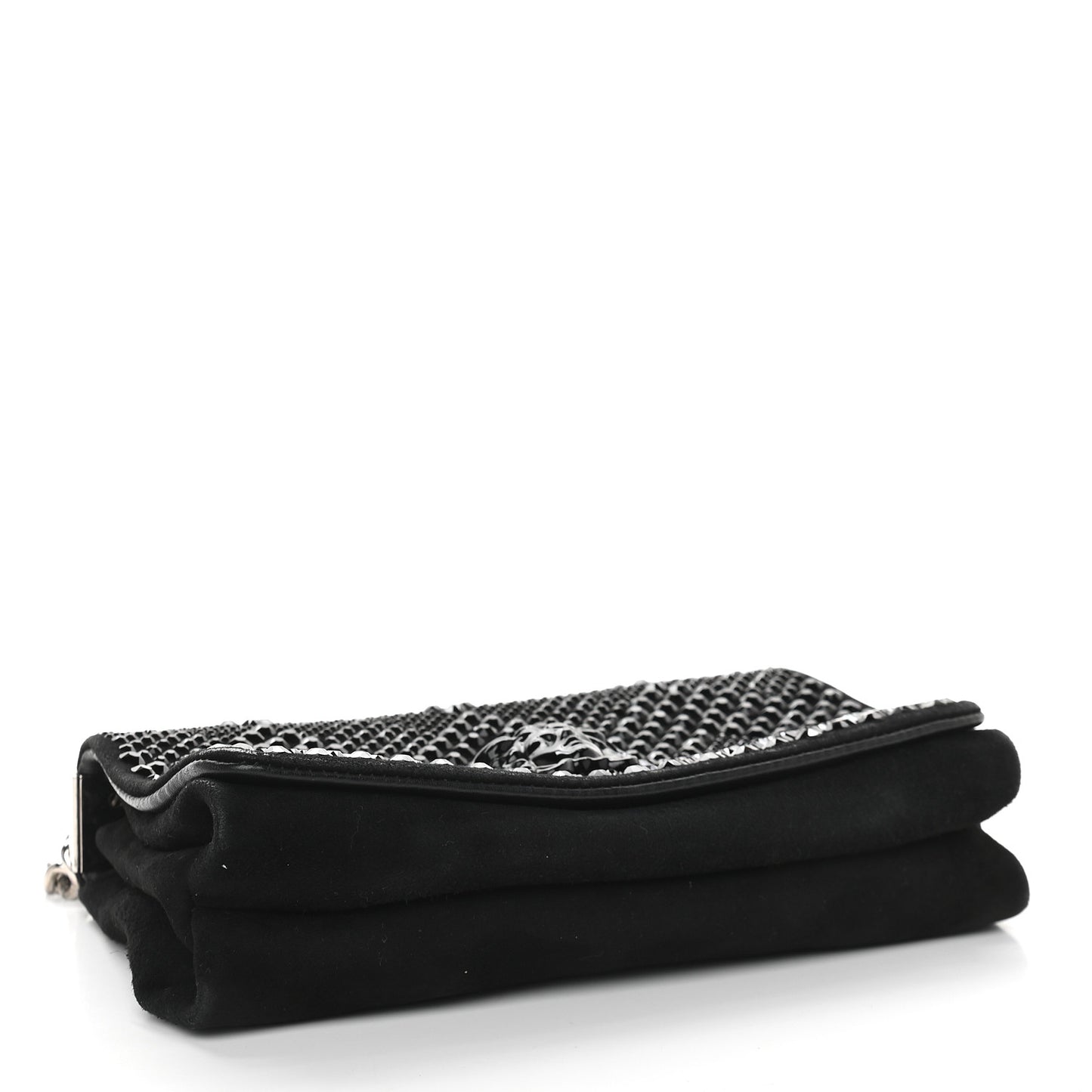 Suede Palazzo Crystal Chain Evening Bag Black