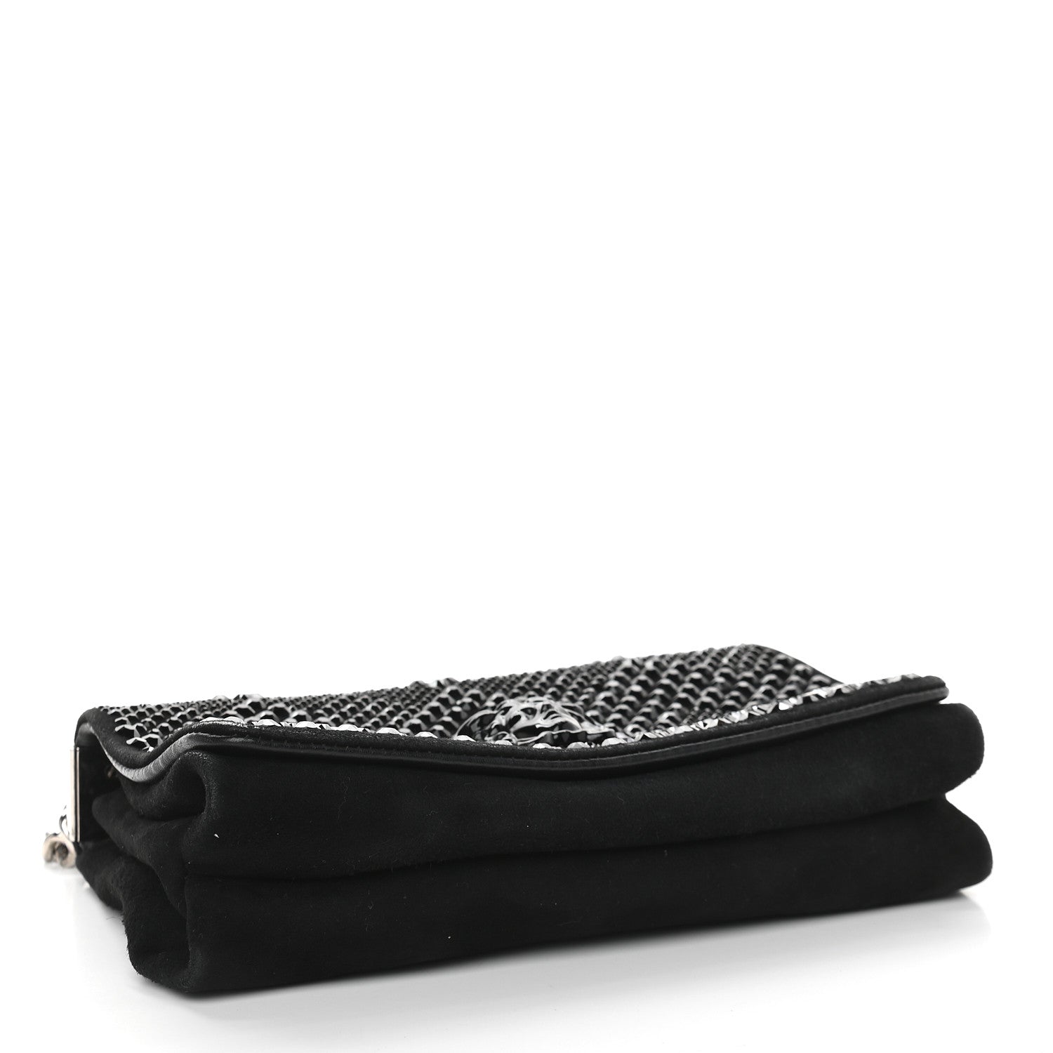 Versace Suede Palazzo Crystal Chain Evening Bag Black 4 of 8