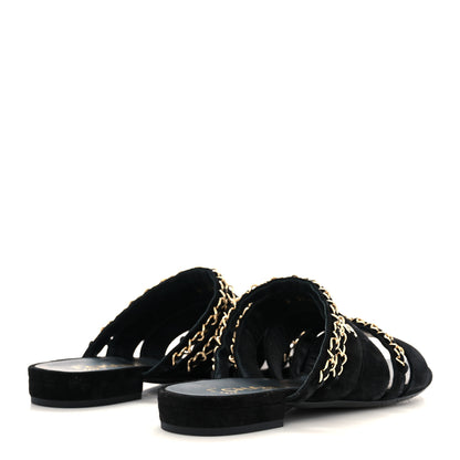 Chanel Suede Chain Mule Sandals 37 Black 4 of 8