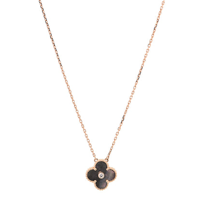 Van Cleef & Arpels 18K Rose Gold Diamond Grey Mother of Pearl Vintage Alhambra Pendant Necklace 1 of 6