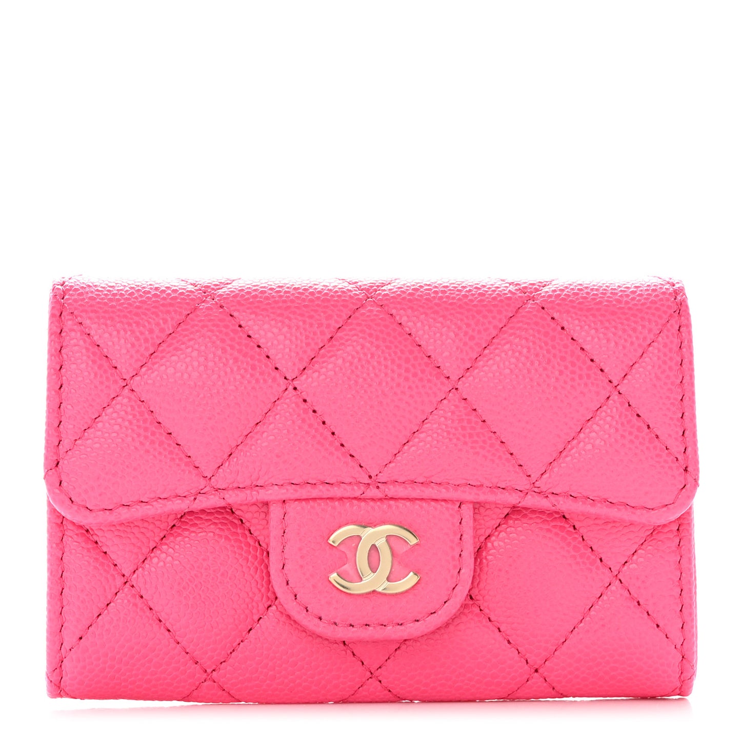 Caviar Quilted Flap Card Holder Wallet Fuchsia