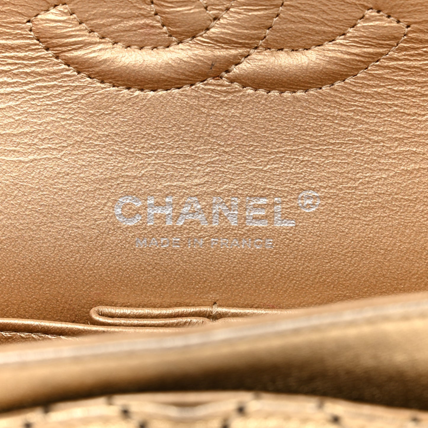 Metallic Washed Lambskin Quilted Medium Double Flap Dark Gold Black