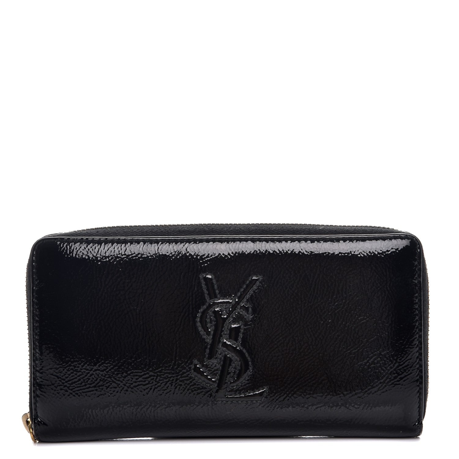 Saint Laurent Textured Patent Monogram Belle De Jour Zip Around Wallet Black 1 of 7