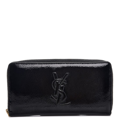 Saint Laurent Textured Patent Monogram Belle De Jour Zip Around Wallet Black 1 of 7