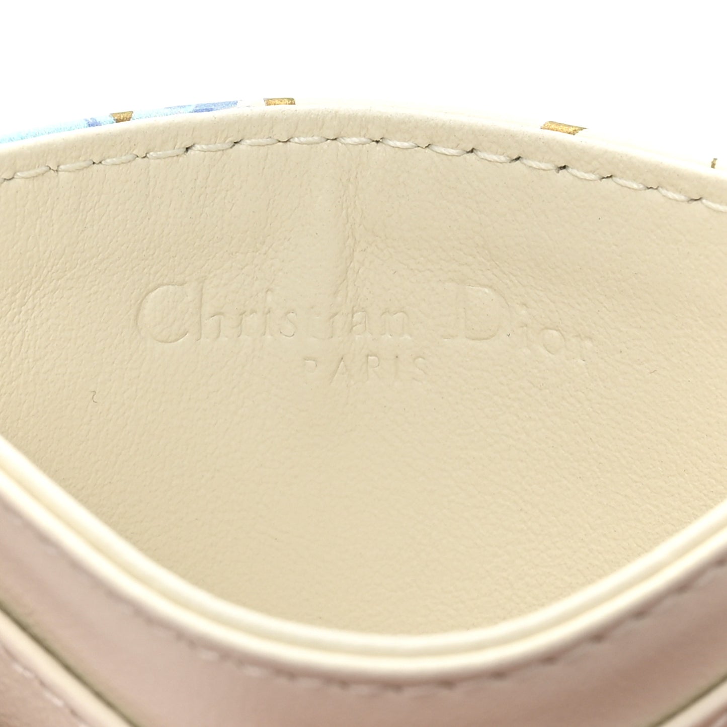 Calfskin Hibiscus Printed Card Holder Beige Multicolor