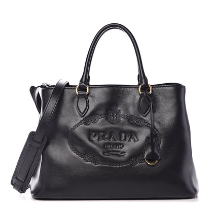 Prada Glace Calfskin Embossed Logo Tote Black 1 of 11