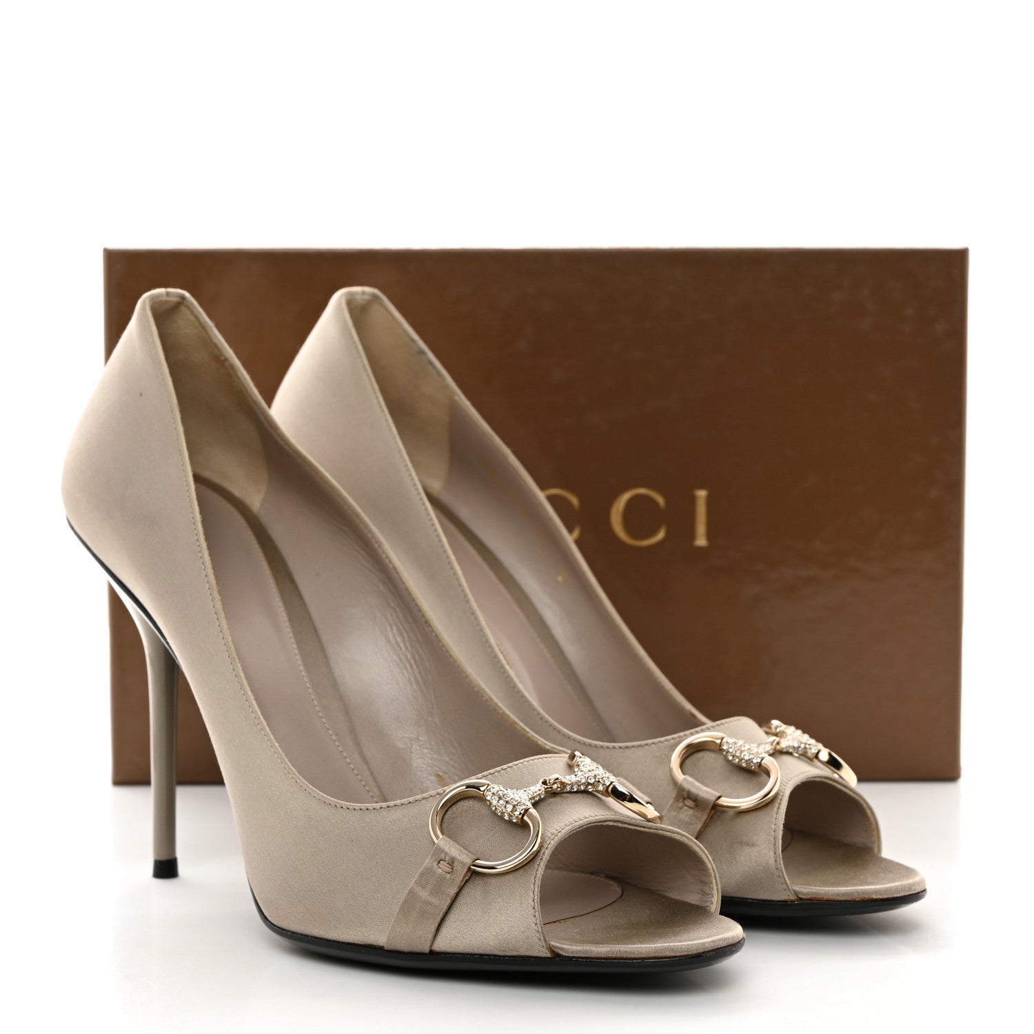 Gucci Satin Crystal Peep Toe Pumps 11 Gray 10 of 10