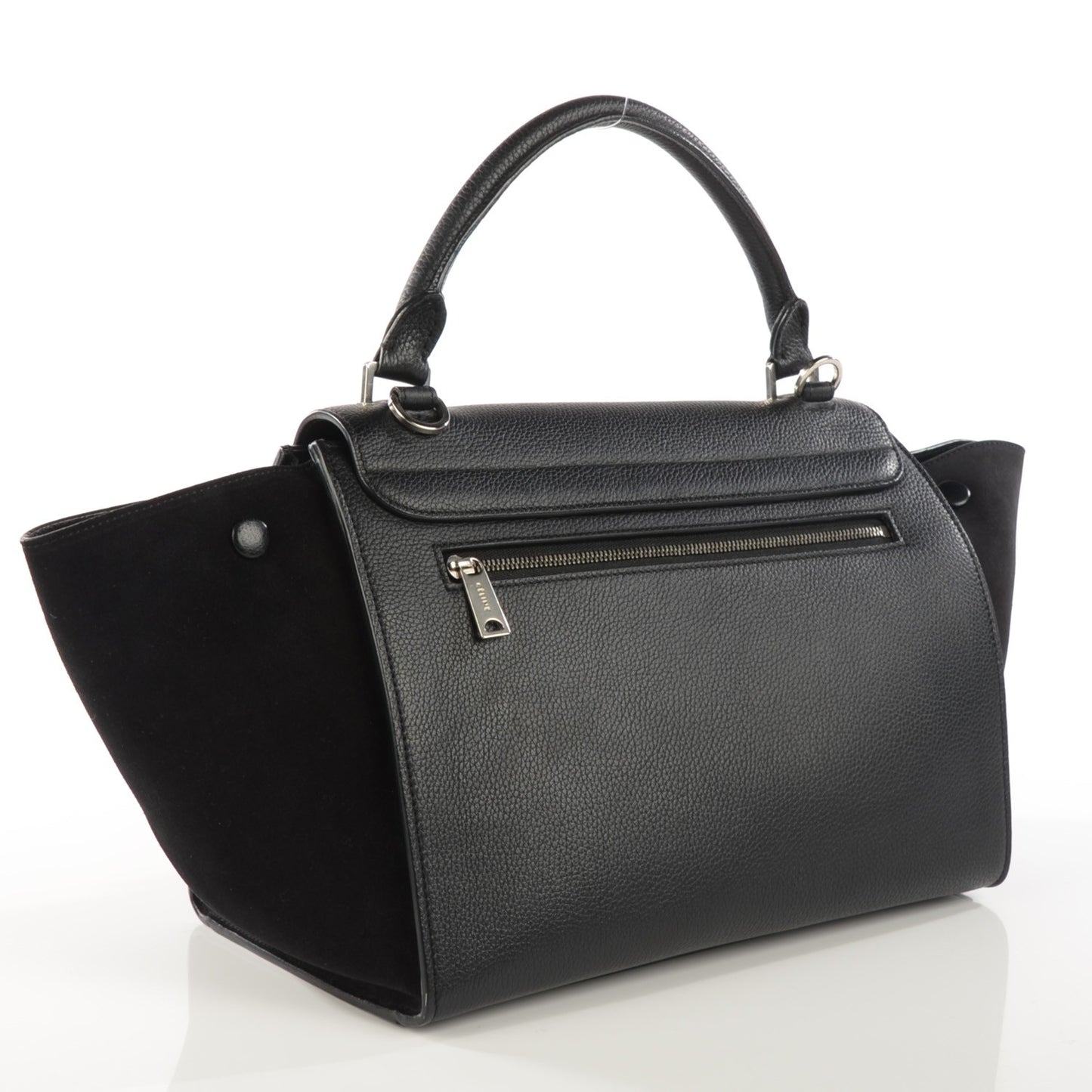 Drummed Calfskin Suede Small Trapeze Black