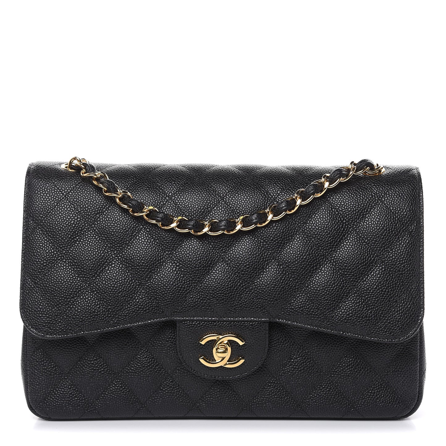 Caviar Quilted Jumbo Double Flap Black