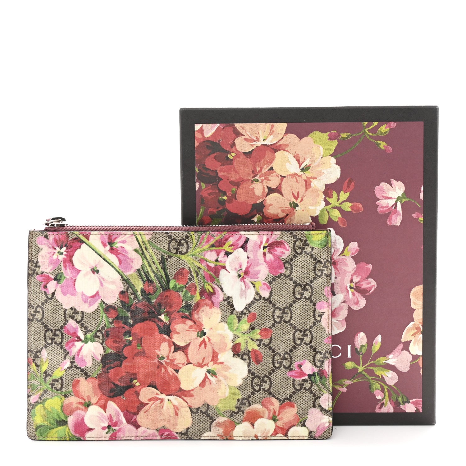 Gucci GG Supreme Monogram Blooms Small Zip Pouch Beige Multicolor Dry Rose 7 of 7