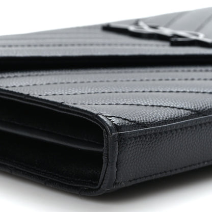 Saint Laurent Grain De Poudre Matelasse Chevron Monogram Monochrome Chain Wallet Black 8 of 9