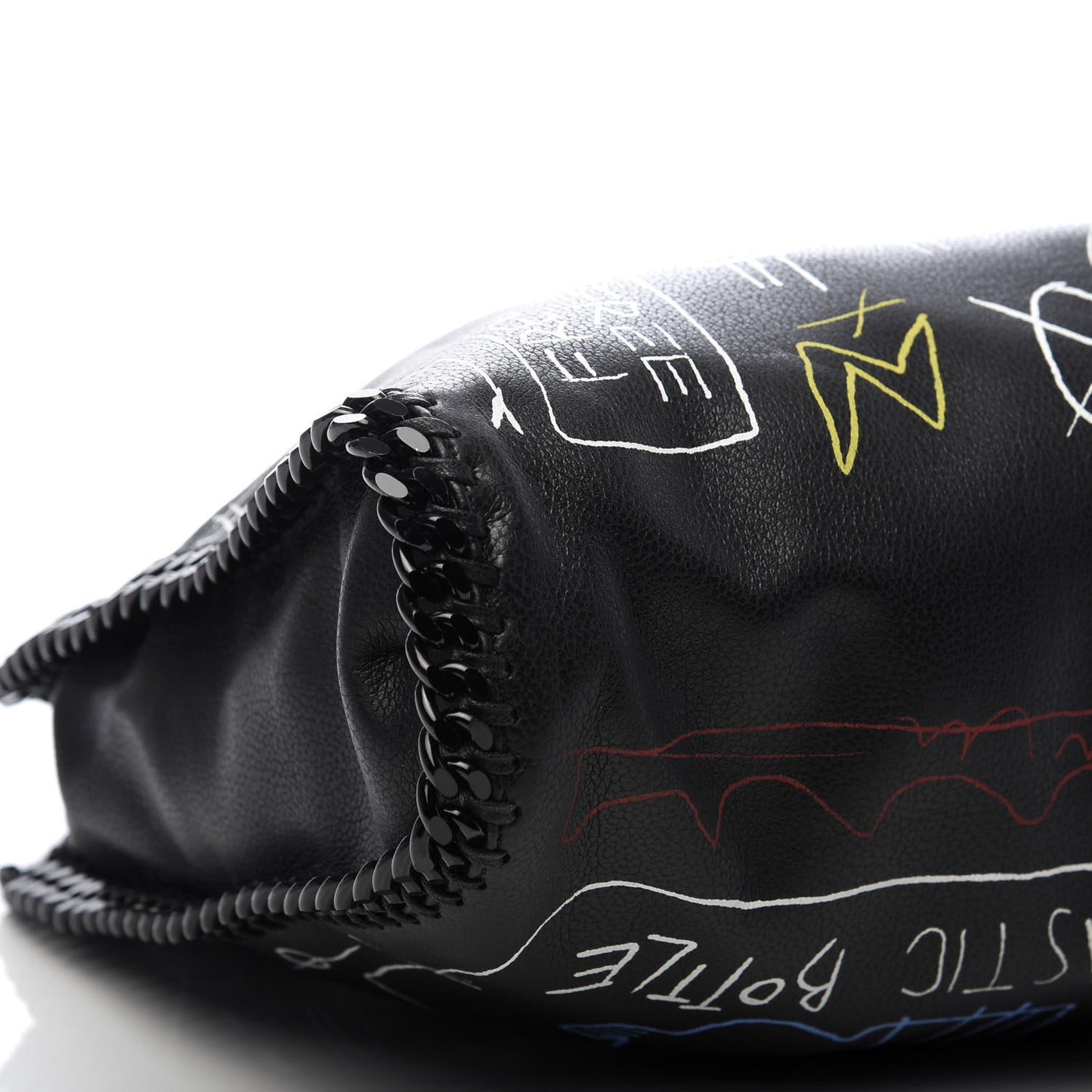 Faux Grained Leather Graffiti Print Small Falabella Tote Black