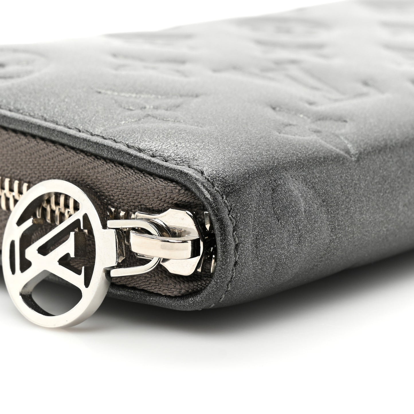 Lambskin Embossed Monogram Coussin Zippy Wallet Anthracite
