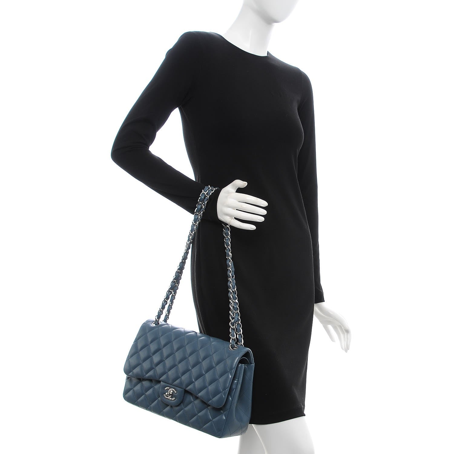 Chanel Lambskin Quilted Jumbo Double Flap Light Blue 2 of 9