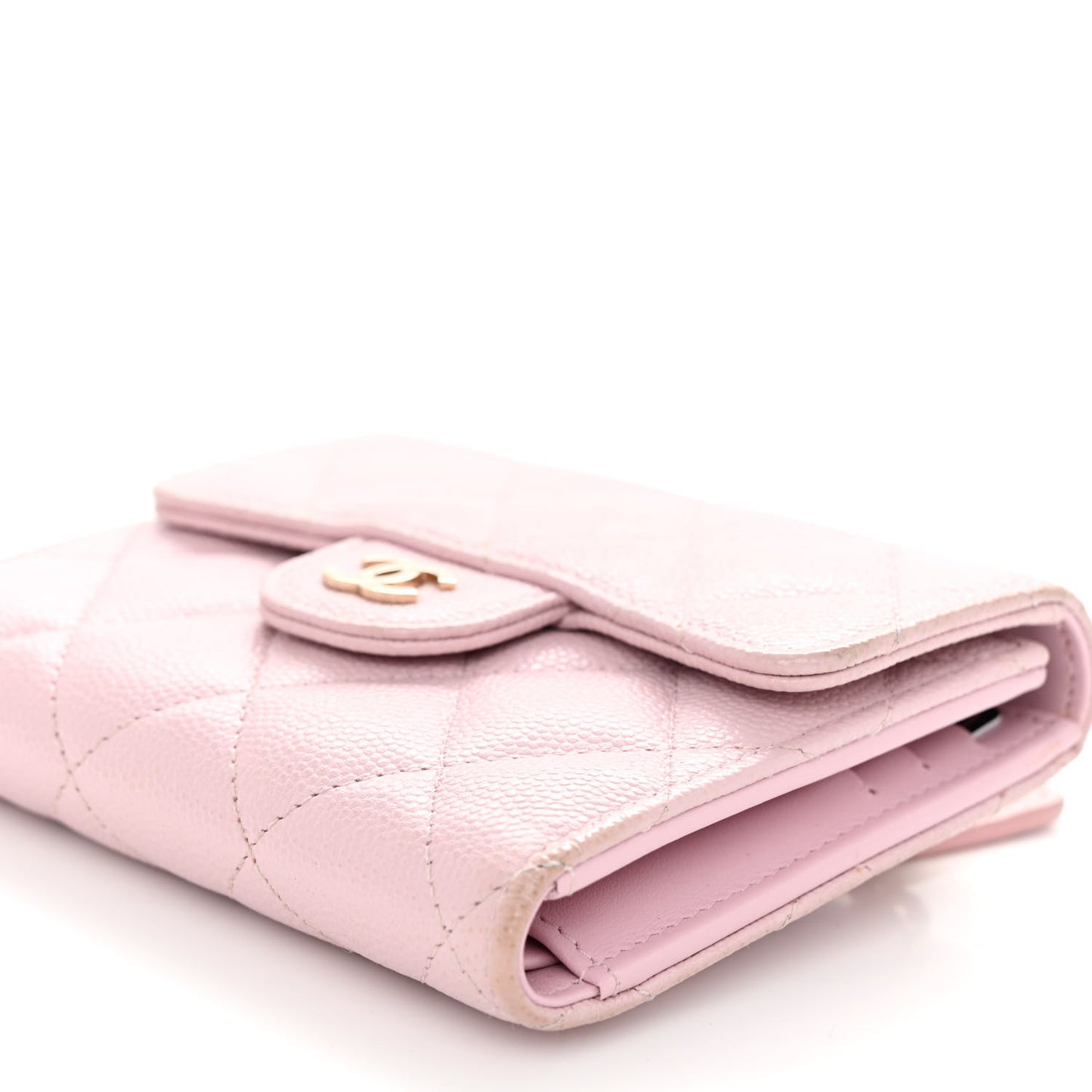Caviar Quilted Compact Flap Wallet Light Pink