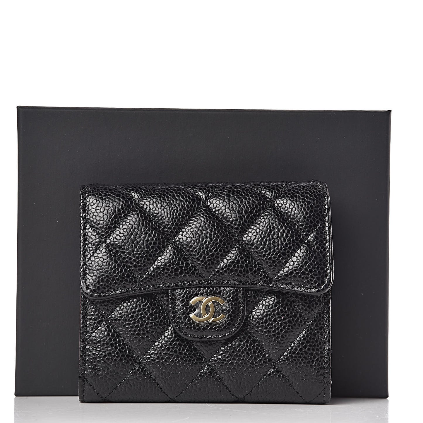 Caviar Quilted Compact Flap Wallet Black
