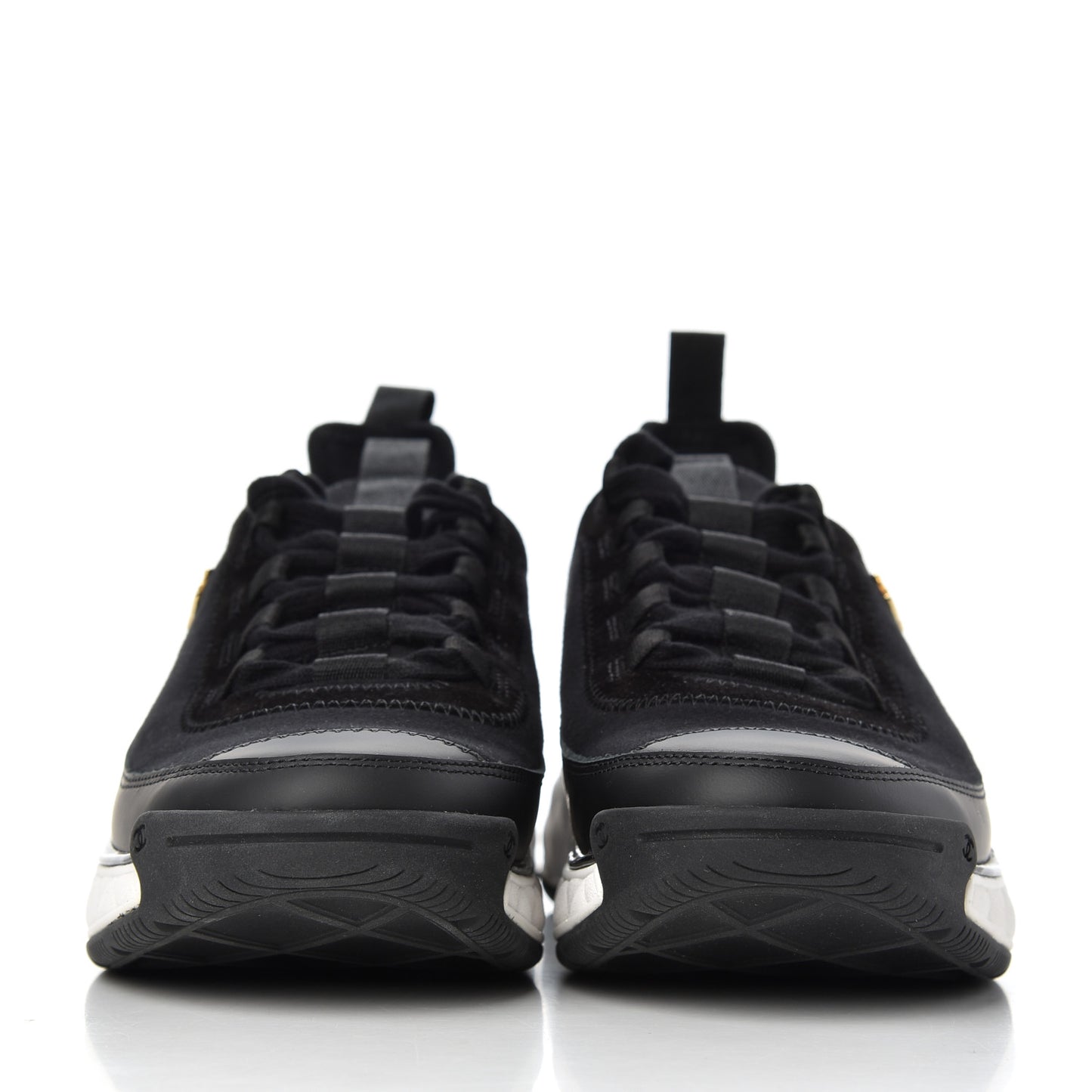 Velvet Calfskin Mixed Fibers CC Sneakers 38.5 Black