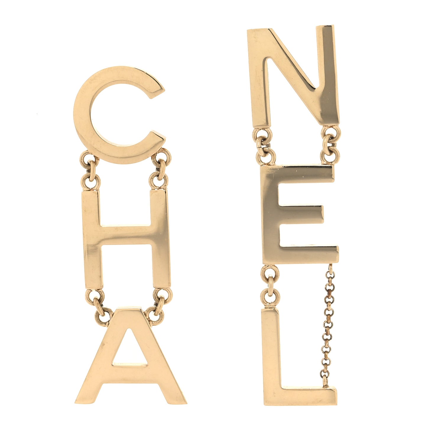 Metal Cha-Nel Logo Drop Earrings Gold