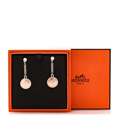 Hermes 18K Rose Gold PM Ex-Libris Drop Earrings 5 of 5