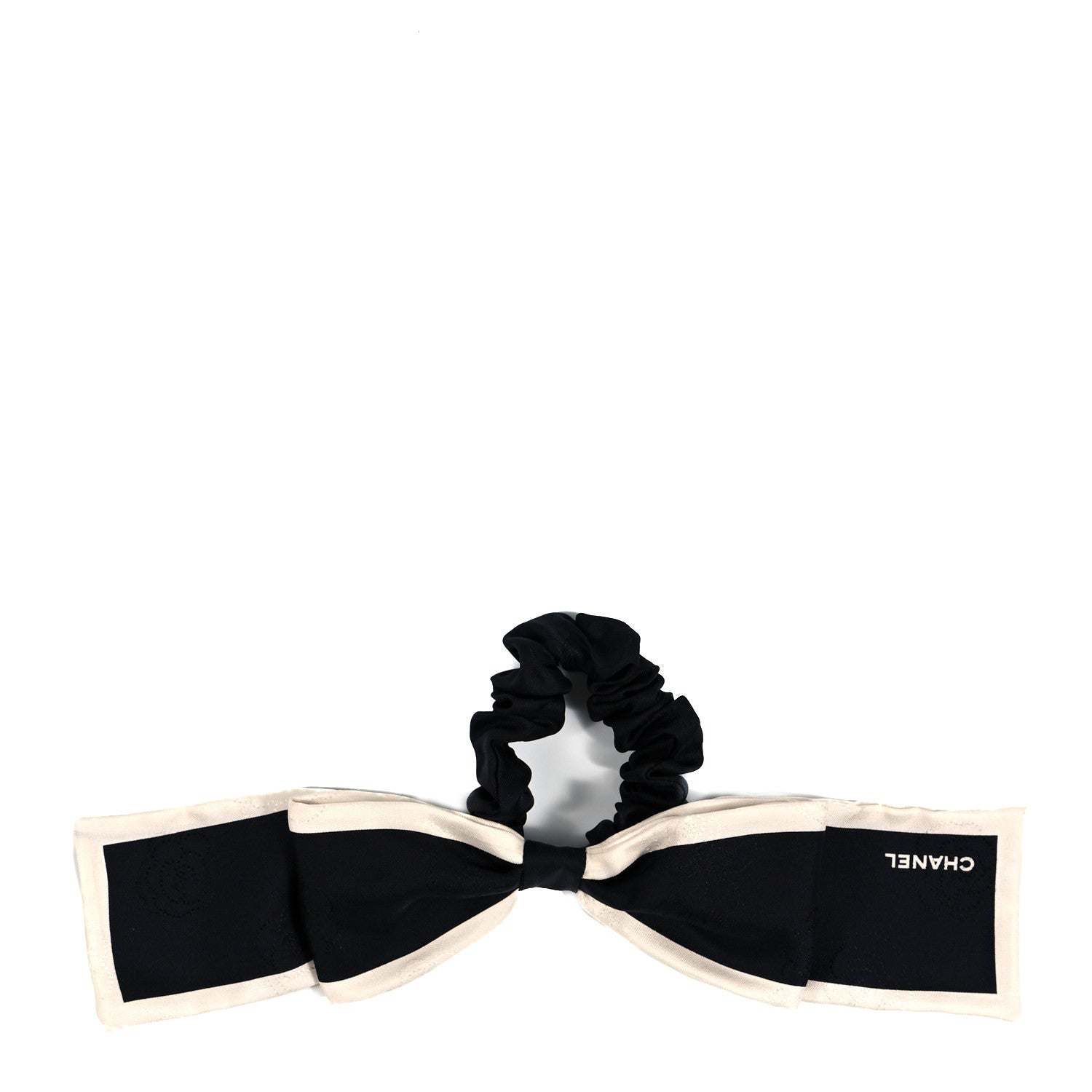 Chanel Silk Hair Tie Black Ivory 1 of 3