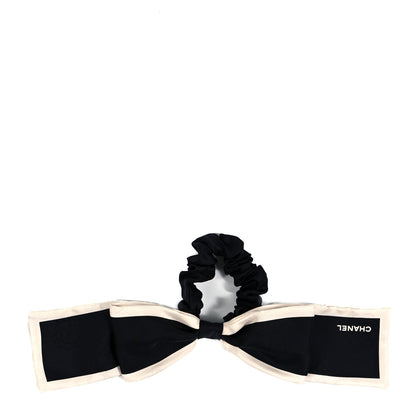 Chanel Silk Hair Tie Black Ivory 1 of 3