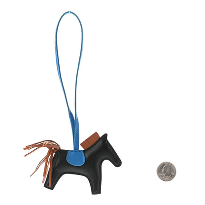 Hermes Milo Lambskin Grigri Rodeo Horse Bag Charm PM Black Gold Bleu Zanzibar 2 of 4