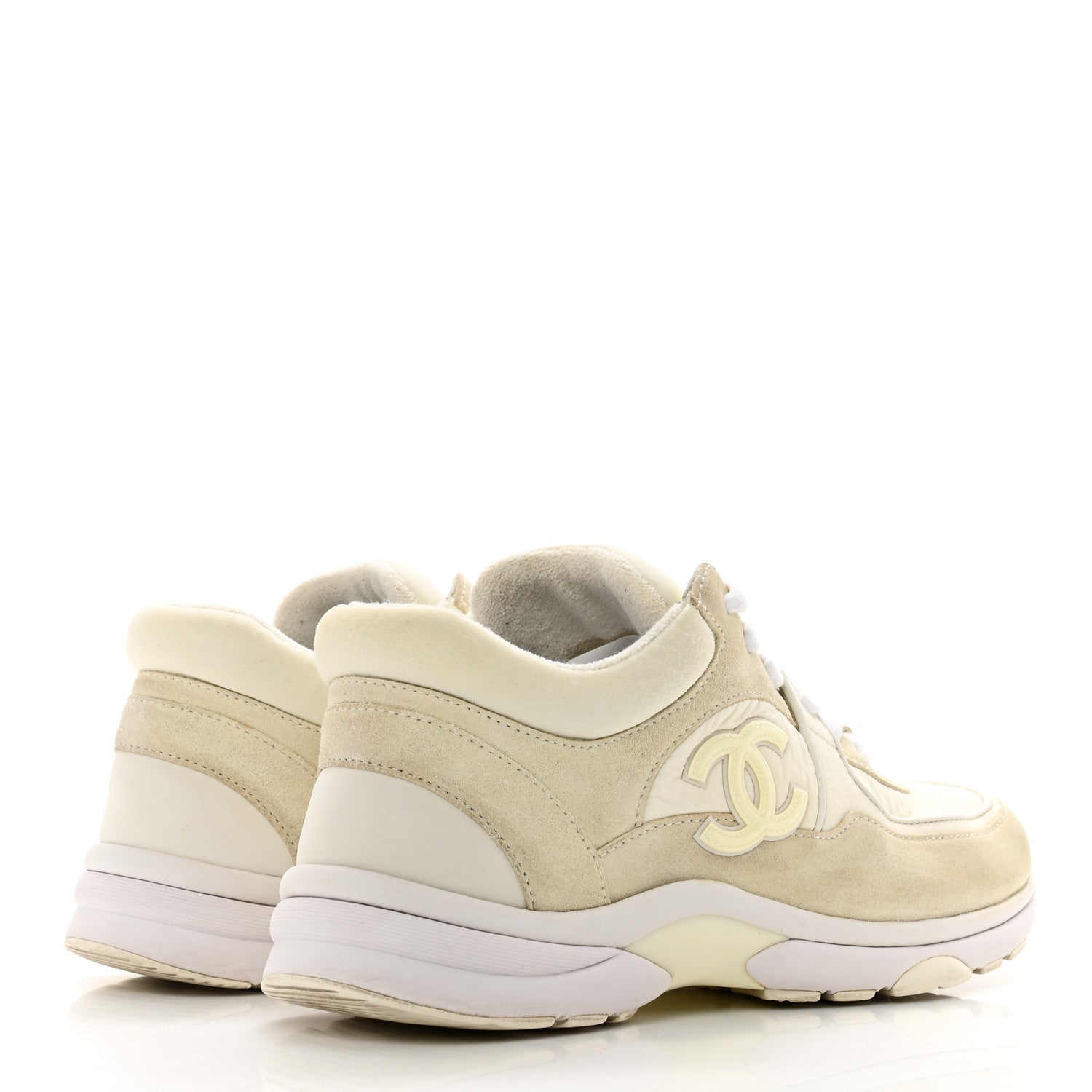 Chanel Suede Calfskin Fabric CC Sneakers 37 White 4 of 11