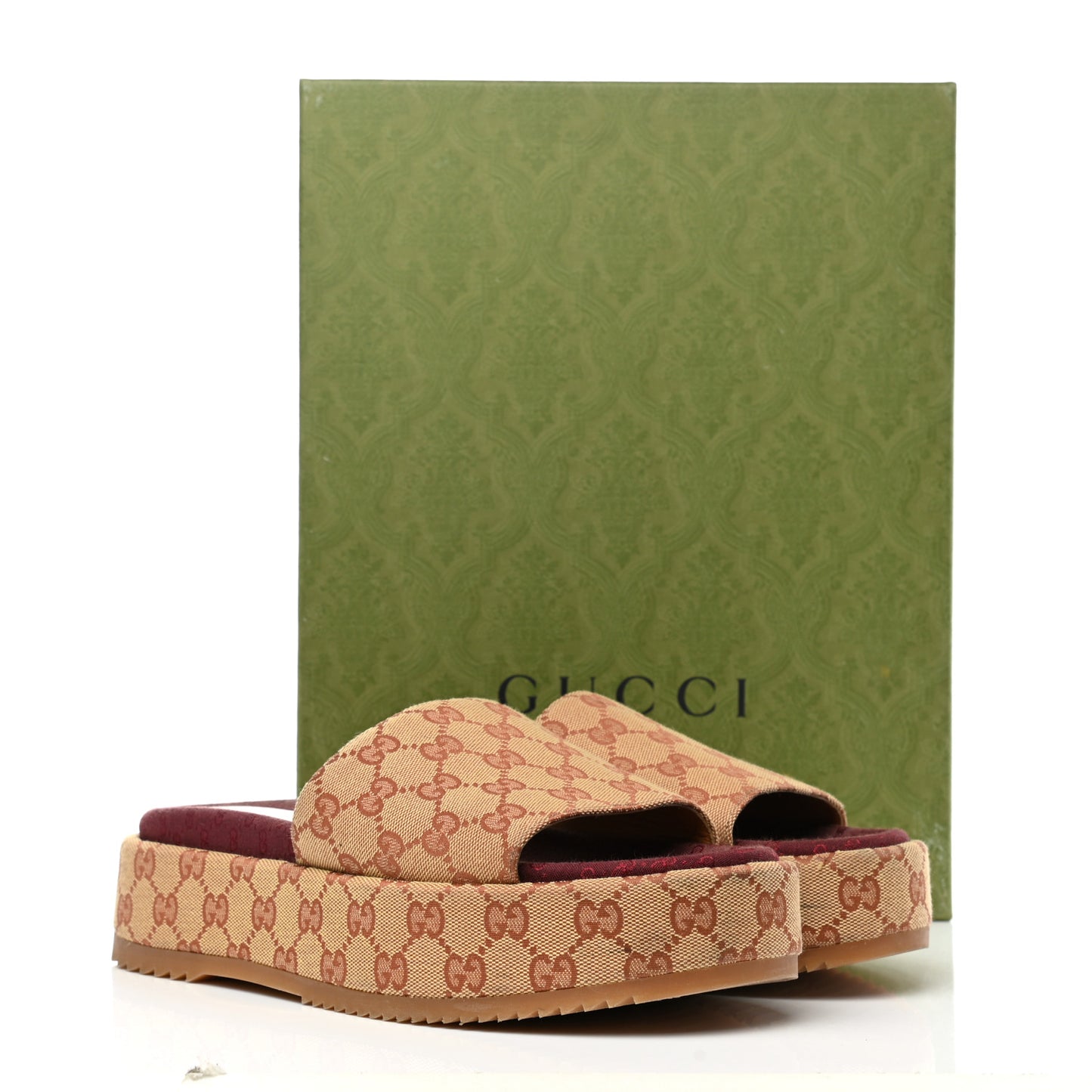 Canvas GG Monogram Angelina Platform Slide Sandals 41 Beige Ruggine