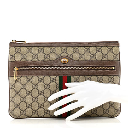 Gucci GG Supreme Monogram Large Ophidia Pouch Clutch Brown 2 of 7