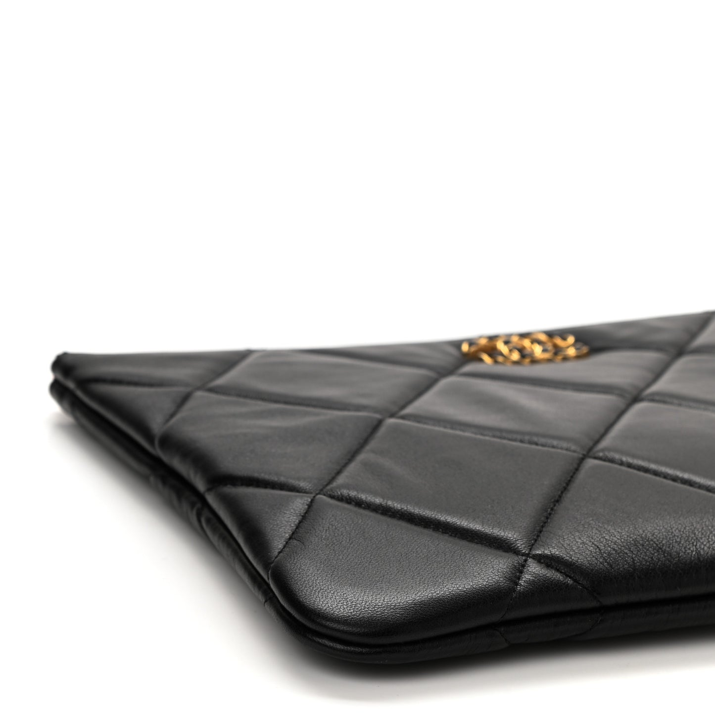 Goatskin Quilted Large Chanel 19 Pouch Black