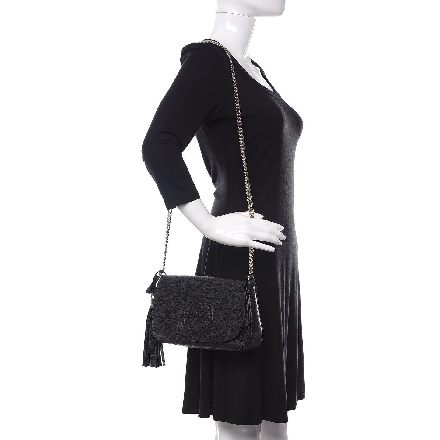 Pebbled Calfskin Medium Soho Flap Crossbody Black