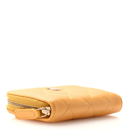 Chanel Metallic Lambskin Quilted Zip Around Coin Purse Wallet Yellow 4 of 8
