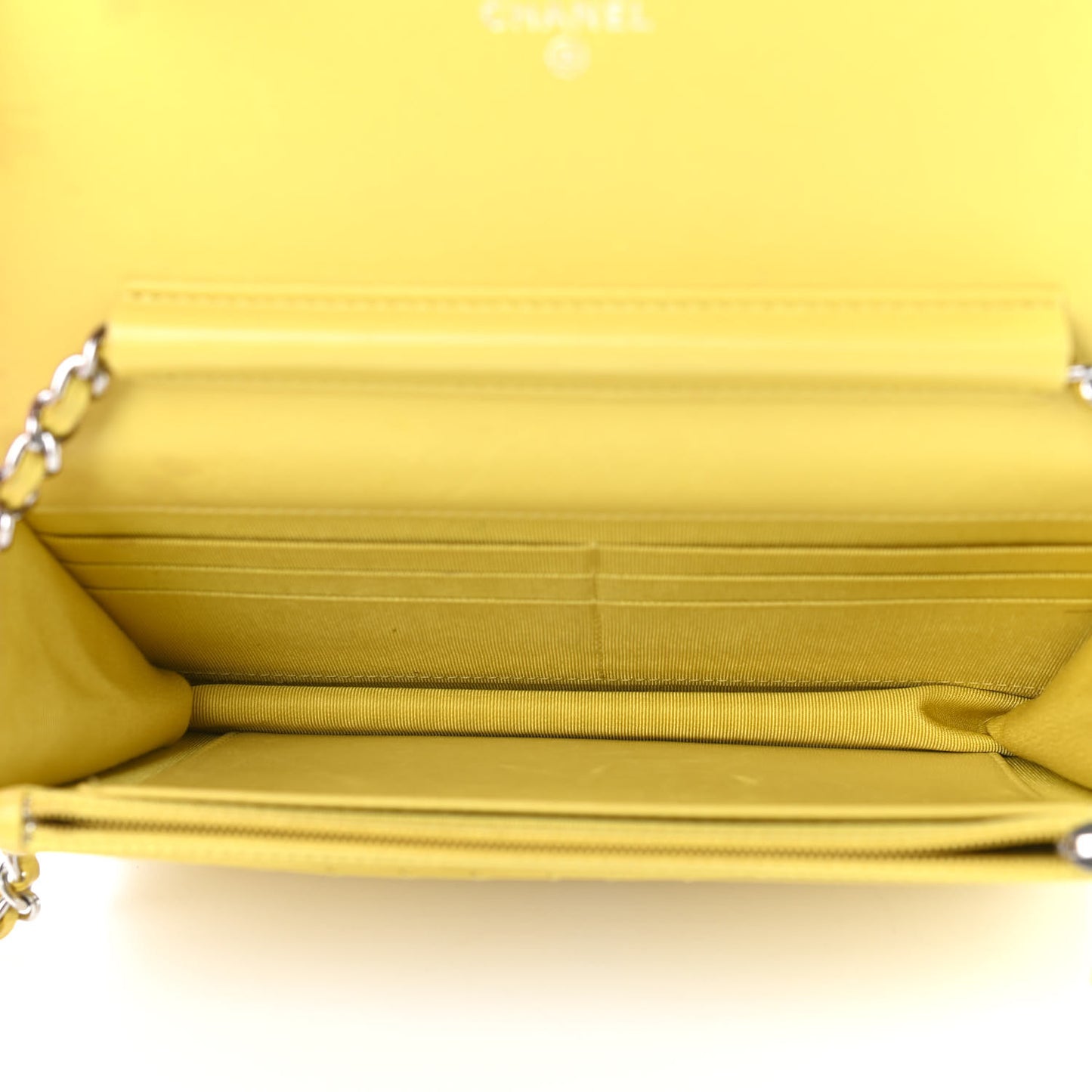 Lambskin Chevron Quilted Wallet On Chain WOC Yellow