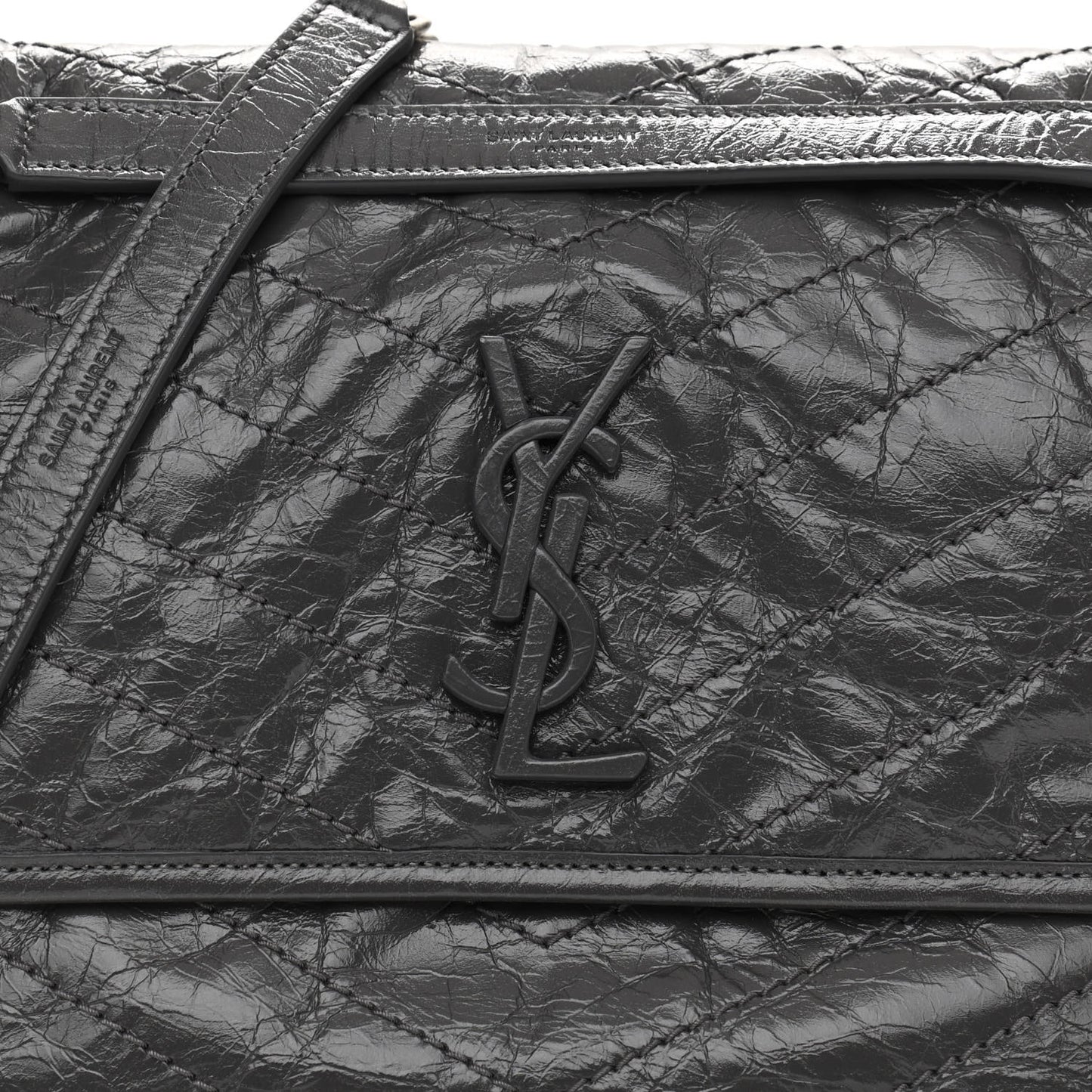 Crinkled Calfskin Matelasse Monogram Medium Niki Chain Satchel Storm
