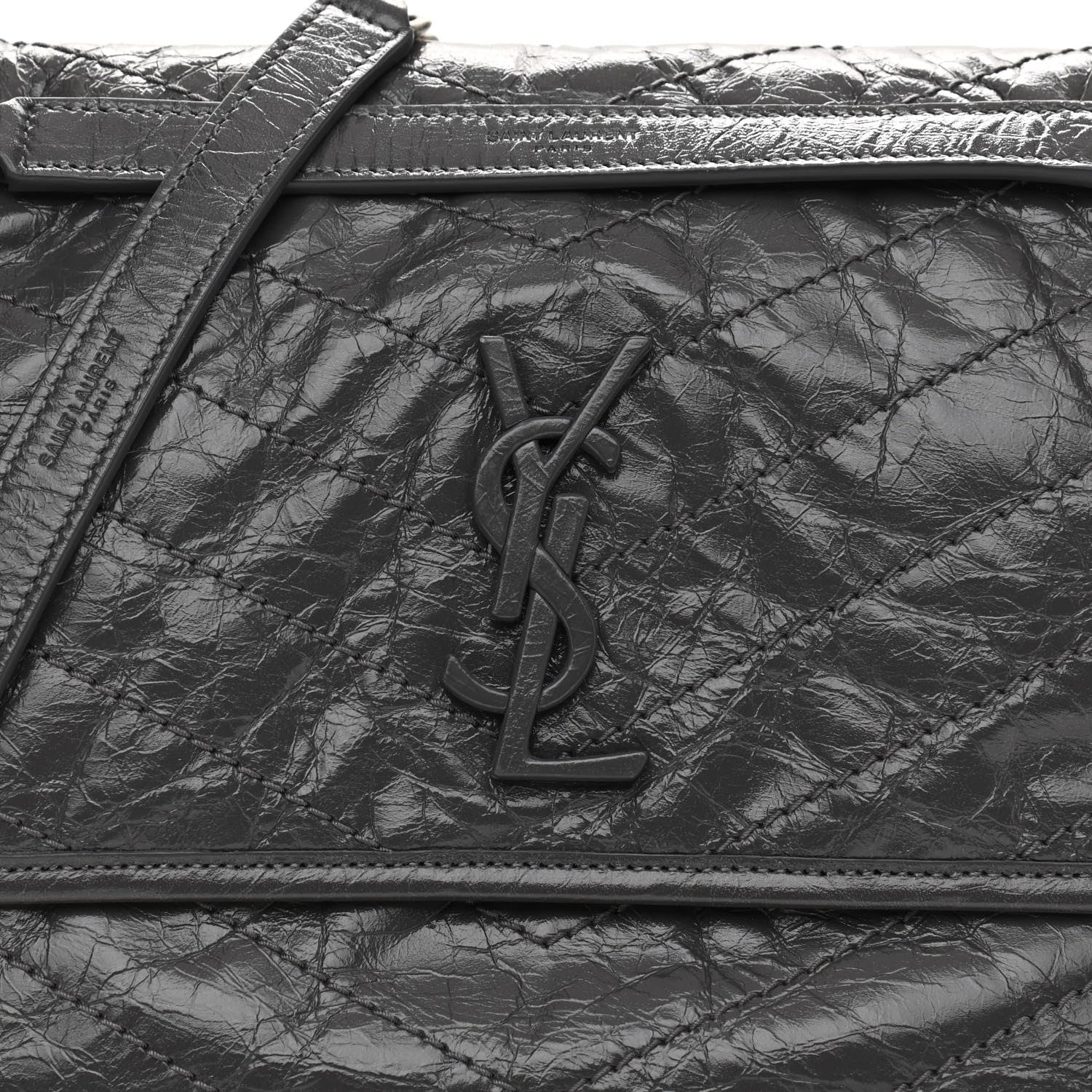 Saint Laurent Crinkled Calfskin Matelasse Monogram Medium Niki Chain Satchel Storm 8 of 10