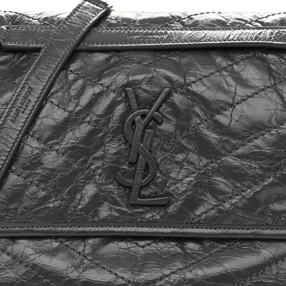 Saint Laurent Crinkled Calfskin Matelasse Monogram Medium Niki Chain Satchel Storm 8 of 10