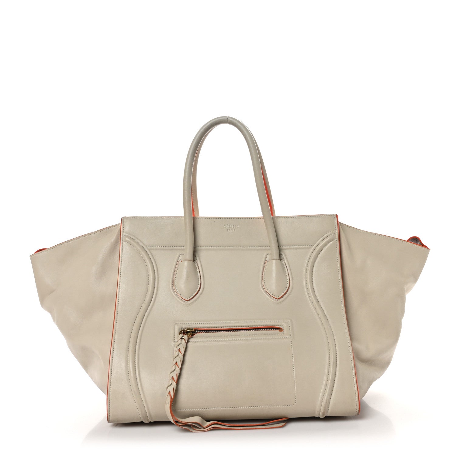 Celine Smooth Calfskin Medium Phantom Luggage Chalk Orange Trim 1 of 17