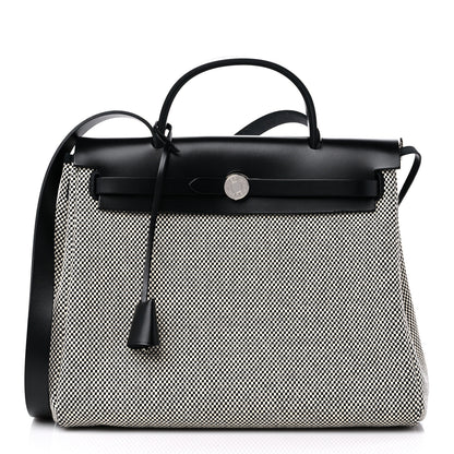 Hermes Vache Hunter Criss Viking Herbag Zip Retourne 31 PM Ecru Black 2 of 10